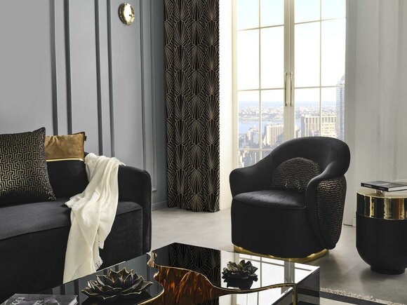 Sessel Ohrensessel Modern Stoff Wohnzimmer Polyester Blau Design Sitz von JV Möbel