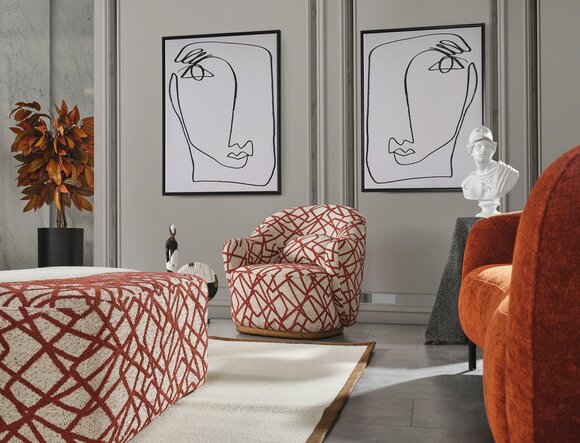 Sessel Ohrensessel Modern Stoff Wohnzimmer Polyester Orange Design von JV Möbel