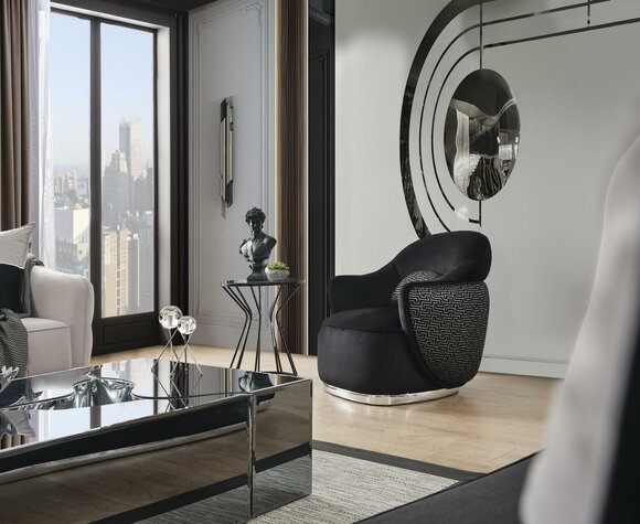 Sessel Ohrensessel Modern Stoff Wohnzimmer Polyester Schwarz Design von JV Möbel