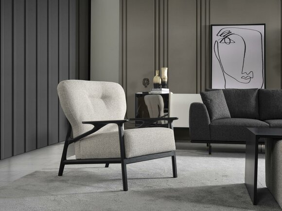Sessel Ohrensessel Modern Stoff Wohnzimmer Polyester Weiß Design Sitz von JV Möbel