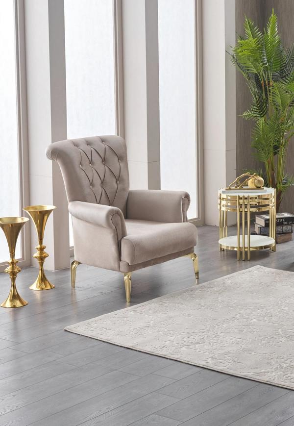 Sessel Polstersessel Einsitzer Wohnzimmer Stoff Beige Sitzer Design von JV Möbel