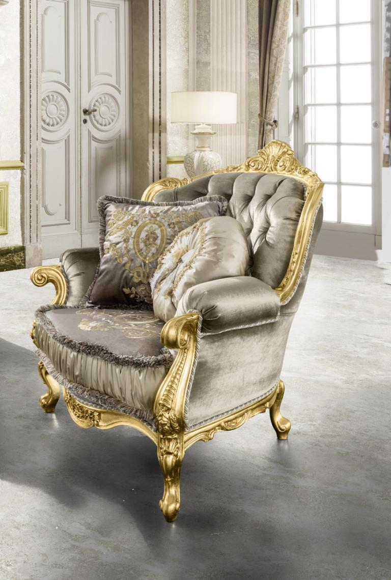 Sessel Relax Stoff Lounge Club Polster Design Couch Sofa Sitzer Luxus Gold Neu von JV Möbel
