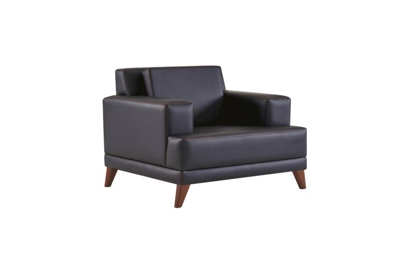 Sessel Schwarz Polster Modern Kissen Arbeitszimmer Wohnzimmer Leder Holz von JV Möbel
