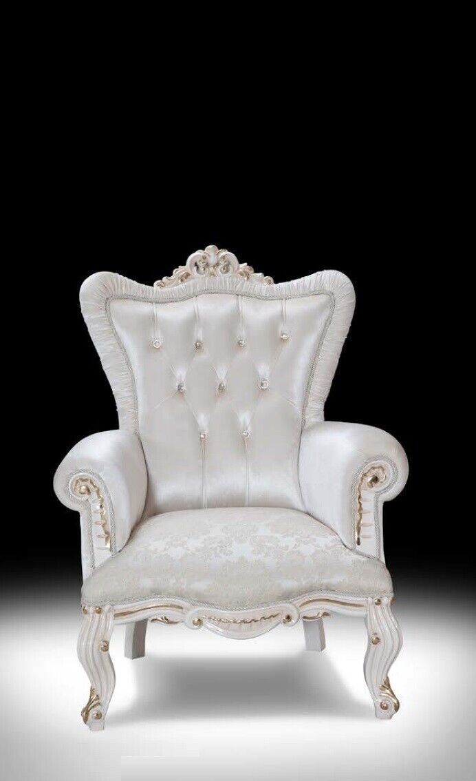 Sessel Weiß Wohnzimmer Textil Design Chesterfield italienischer Stil von JV Möbel