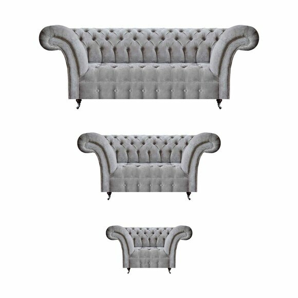 Set 3tlg Luxus Dreisitzer mit Zweisitzer Sofas Textil Sessel Neu Chesterfield von JV Moebel