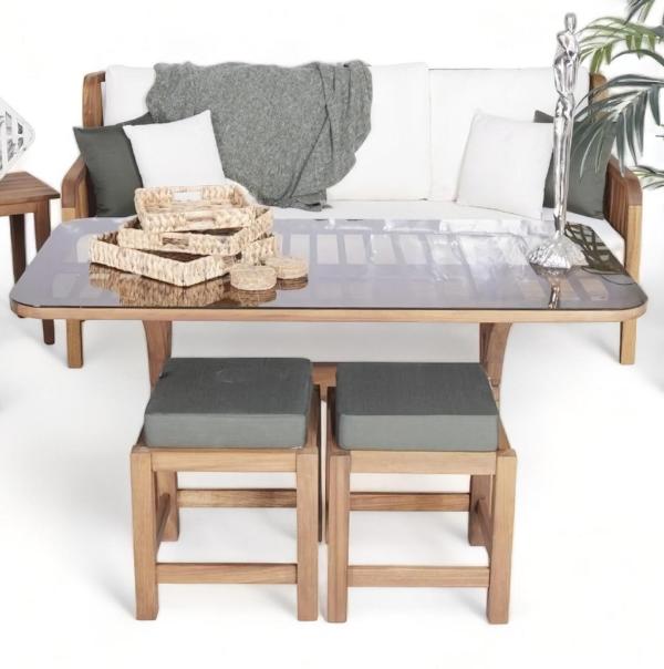 Set 4tlg 2x Hocker Sitzgruppe Sofa Couch Polster Garten Terrasse Möbel Tisch von JV Möbel