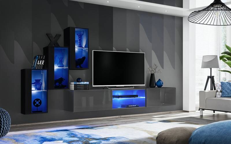 Set 4tlg Wohnwand 210 cm Einrichtung Einrichtung Modern Wandschrank Neu von JV Möbel