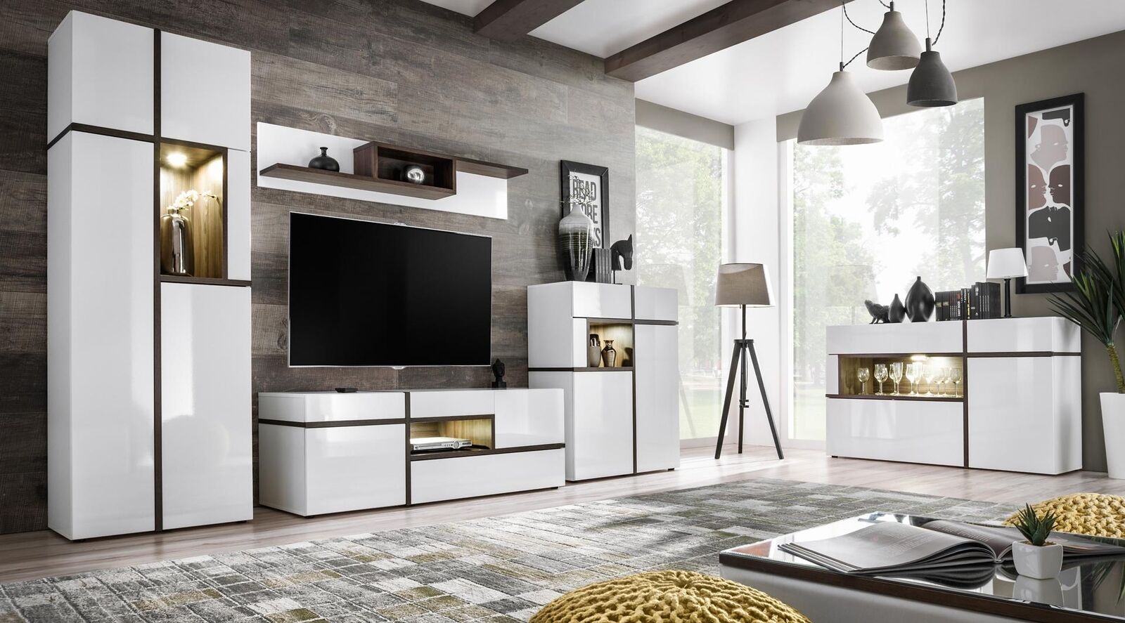 Set 5 tlg Wohnzimmer TV-Ständer Schrank Wohnwände Holz Modern Möbel Neu Set 5 tlg Wohnzimmer TV-Ständer Schrank Wohnwände Holz Modern Möbel Neu von JV Möbel