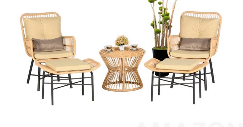 Set 5tlg Sessel Hocker Couchtisch Schaukelstuhl GartenMöbel Rattan Terrasse von JV Möbel