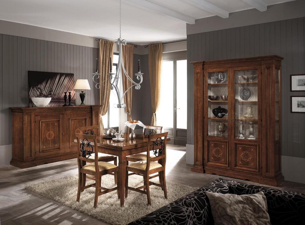 Set von 7pcs Holzmöbel Kommode 4x Stuhl Kommode Tisch Vitrine neue Gruppe Esszimmer Set 7pcs von JV Möbel
