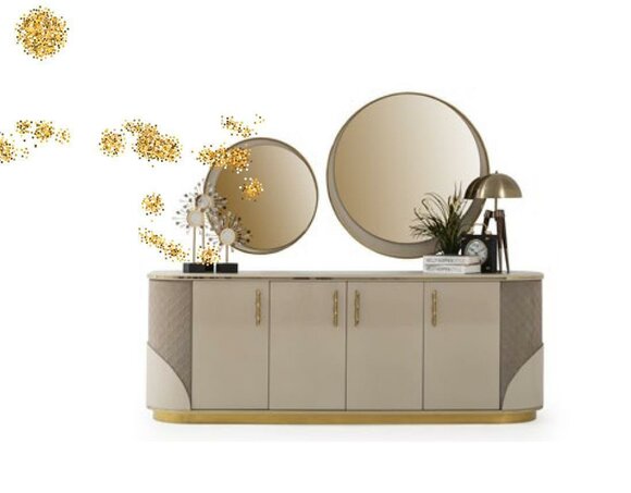 Sideboard 2x Spiegel Wohnzimmer Design Luxus Möbel Konsole Lowboard Beige von JV Möbel