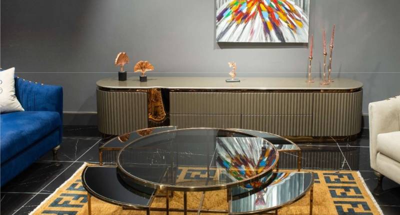 Sideboard RTV Lowboard TV Ständer Beige Holz Design Tisch Wohnzimmer von JV Möbel