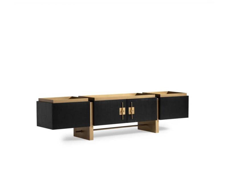 Sideboard RTV Lowboard TV Ständer Schwarz Modern Design Gold Holz von JV Möbel