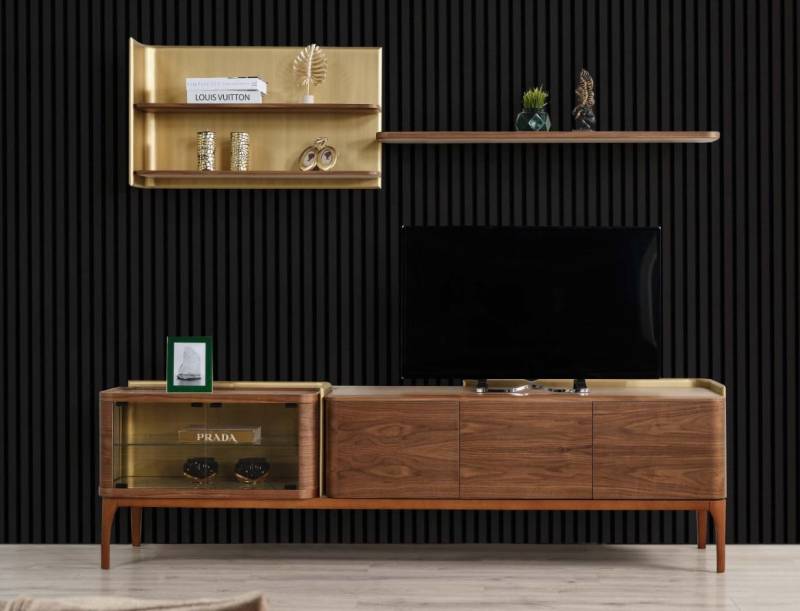 Sideboard Regale RTV Lowboard TV Ständer Schrank Holz Braun Set von JV Möbel