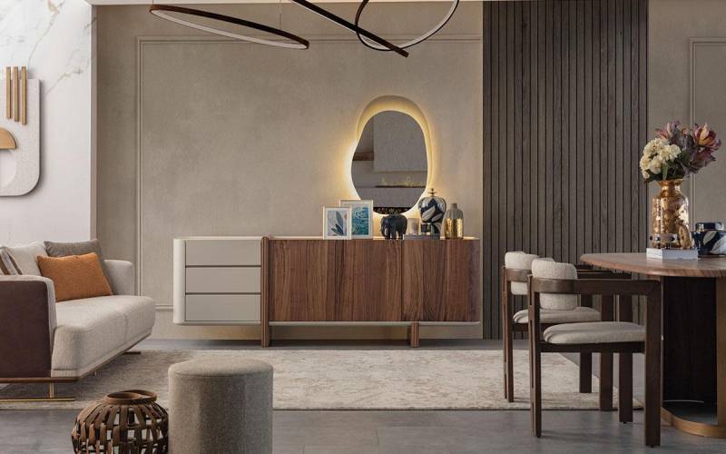 Sideboard Schrank Hochglanz Möbel Holz Sideboard Mit Spiegel Luxus von JV Möbel