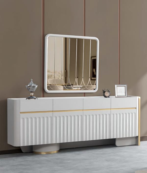 Sideboard mit Spiegel Schrank Kommode Weiß Holz Edelstahl Esszimmer von JV Möbel