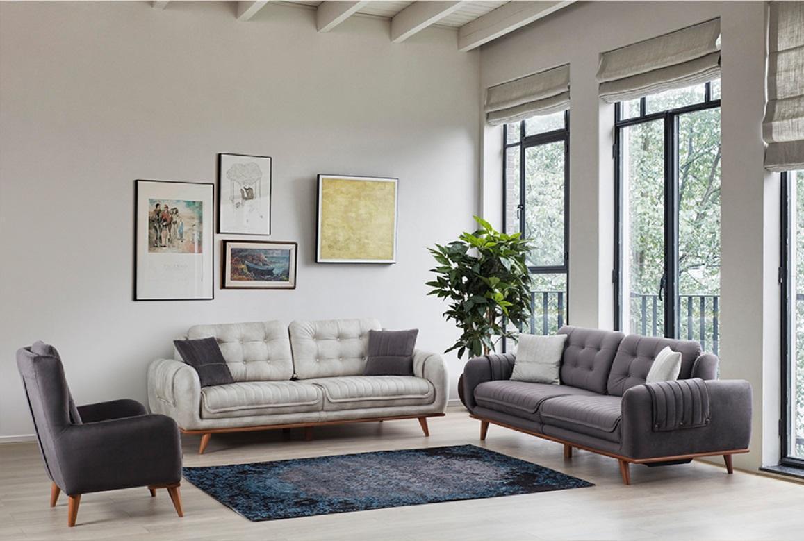 Sitzgarnitur 3 + 3 + 1 im modernen Stil mittelweiches Textil grau Neu Sitzgarnitur 3 + 3 + 1 im modernen Stil mittelweiches Textil grau Neu von JV Möbel