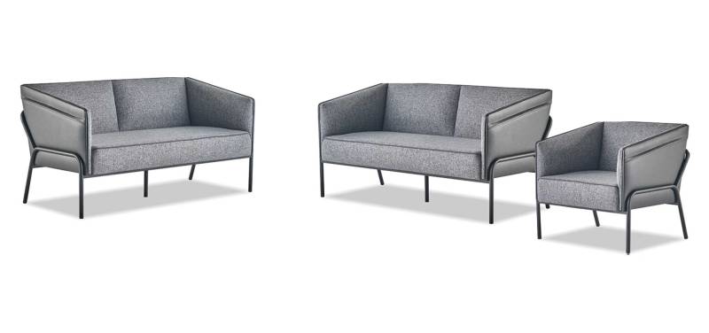 Sitzmöbel Ledersofas Lehnsessel 2-Sitzer Sessel Grau Edelstahl Leder von JV Möbel