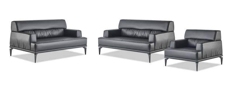 Sitzmöbel Moderner Sofa-Set 2-Sitzer Sessel Schwarz Sofagarnituren Leder von JV Möbel