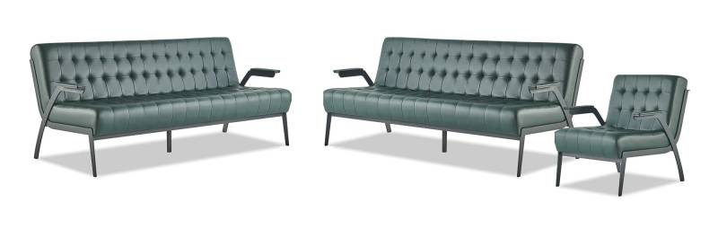 Sitzmöbel-Set 3-Sitzer Sessel Grün Edelstahl Modern Leder Chesterfield von JV Möbel