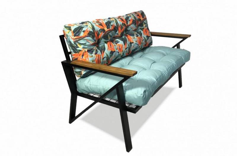Sofa 2 Sitzer Gartensofa Kleines Sofa Mini Couch Metall Blumenmuster von JV Möbel