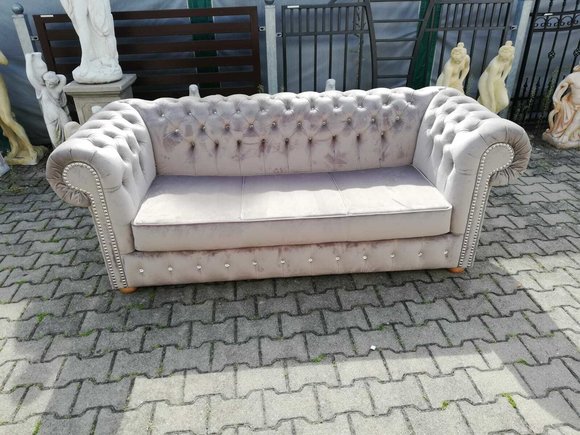 Sofa 3 Sitzer Chesterfield Couch Schlafsofa Bettfunktion Samt Kristalle SOFORT von JV Möbel
