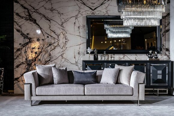 Sofa 3 Sitzer Couch Polster Sofas Wohnzimmer Stoff Grau Wohnlandschaft von JV Möbel