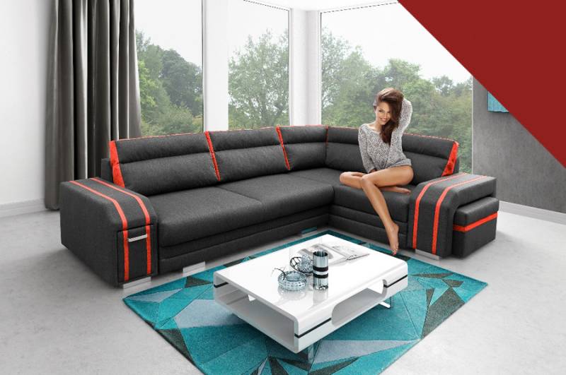 Sofa Schlafsofa Designer Sofa mit Bettfunktion - Bettkasten Ecksofa Couch von JV Möbel