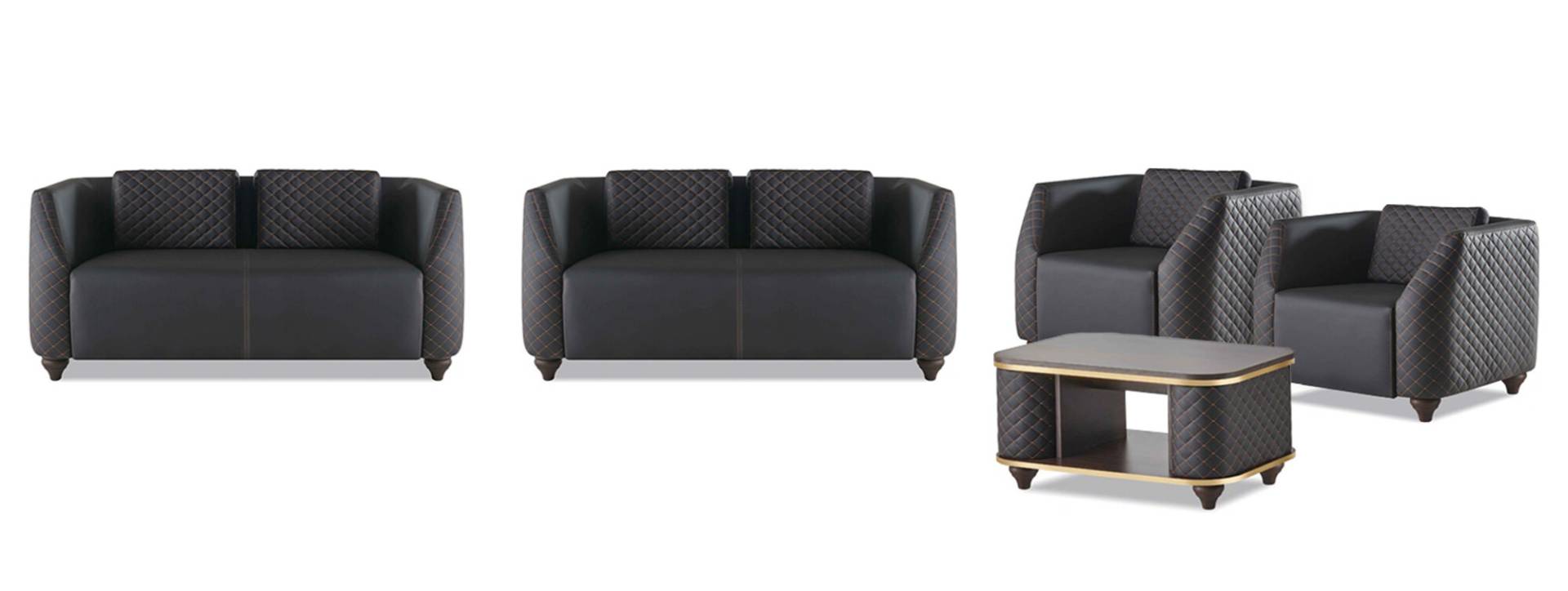 Sofa-Set 2-Sitzer Sessel Couchtisch Schwarz Braun Polster Leder Kissen von JV Möbel