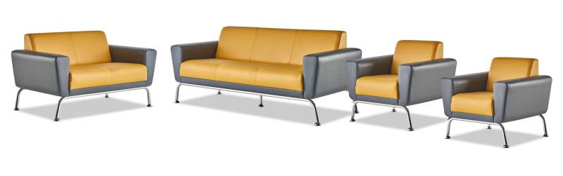 Sofa-Set 3-Sitzer 2-Sitzer Sessel Gelb Grau Edelstahl Leder Holz Modern von JV Möbel