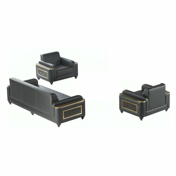 Sofa-Set 3tlg 3-Sitzer 2x Sessel Schwarz Farbe Wohnzimmer Arbeitszimmer von JV Moebel