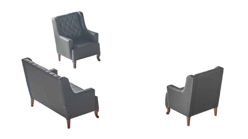 Sofa-Set Chesterfield 3-Sitzer Sessel Schwarz Leder Holz Klassisch Couch von JV Möbel