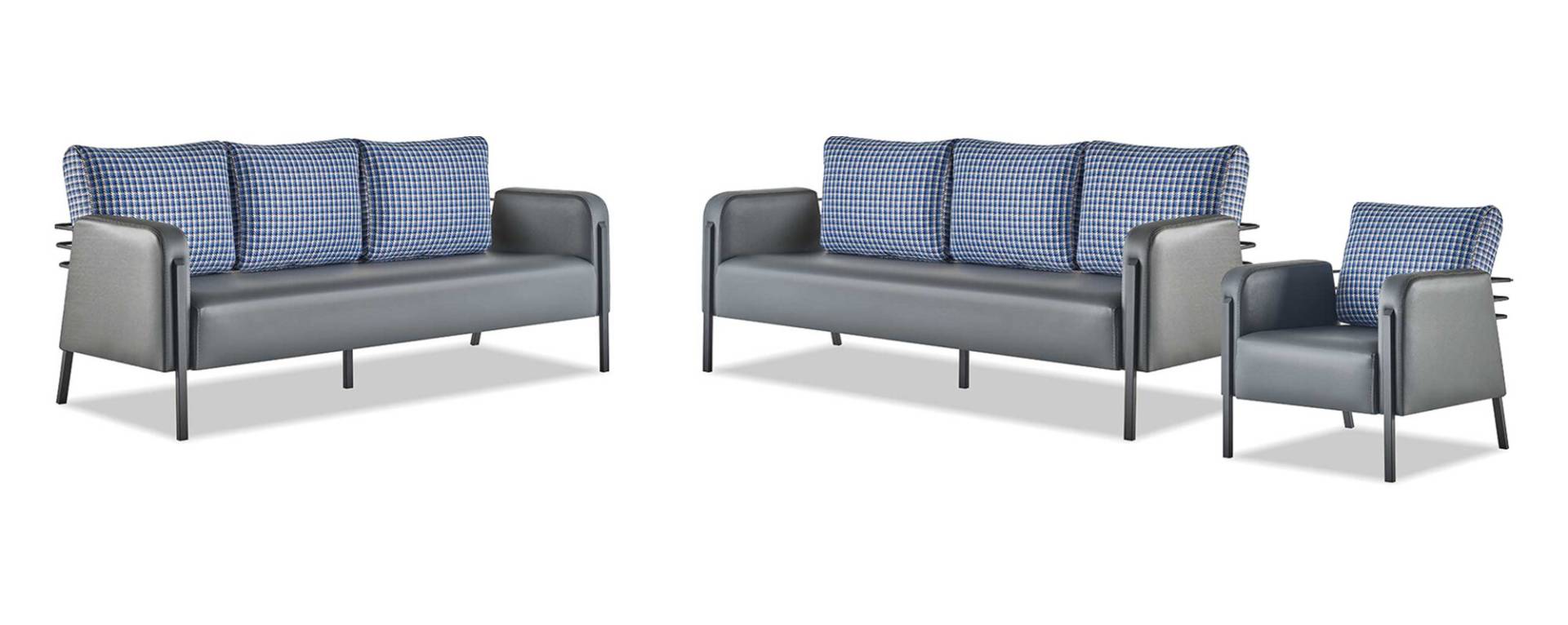 Sofa-Set Grau Blau Ledersofa 3-Sitzer Sessel Modern 1-Sitzer Leder Textil von JV Möbel