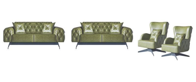Sofa-Set Kissen Polster 2-Sitzer Leder Sessel Grün Sitzmöbel Chesterfield von JV Möbel