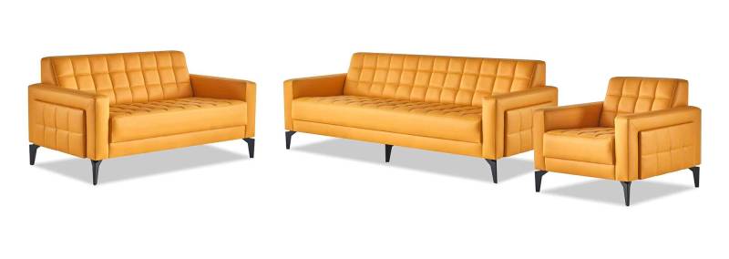 Sofa-Set Ledersofas Modern Gelb Chesterfield 3-Sitzer 2-Sitzer Sessel von JV Möbel
