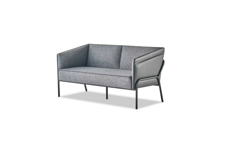 Sofa Textil Leder 2-Sitzer Grau Edelstahl Modern Couch Sitzmöbel Ledersofa von JV Möbel
