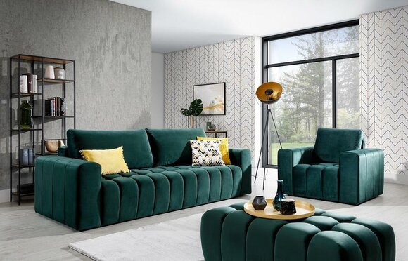Sofagarnitur 3+1 Sitzer Hocker Garnituren Samt Stoff 3tlg Wohnzimmer Set Polster von JV Möbel