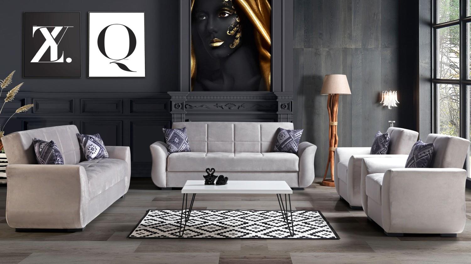 Sofagarnitur 3+2+1+1 Bettfunktion Set Komplett Textil Sofa Sessel Schlafsofa von JV Möbel
