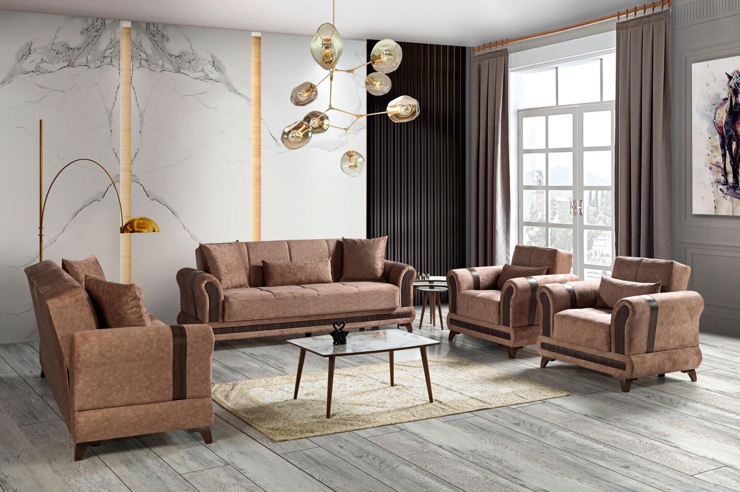 Sofagarnitur 3+2+1+1 Sitzer Wohnzimmer Set Textil Sofa Sessel Schlafsofa von JV Möbel