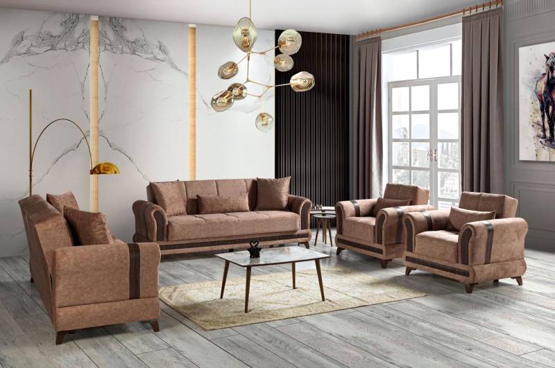 Sofagarnitur 3+2+1+1 Sitzer Wohnzimmer Set Textil Sofa Sessel Schlafsofa Sofagarnitur 3+2+1+1 Sitzer Wohnzimmer Set Textil Sofa Sessel Schlafsofa von JV Möbel