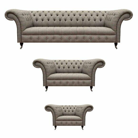 Sofagarnitur 3tlg Polstermöbel Dreisitzer Sofa Viersitzer Möbel Chesterfield von JV Moebel