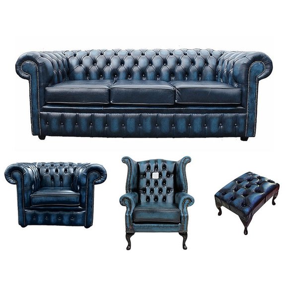 Sofagarnitur Chesterfield Polster Couch Sofa Leder Sitz Garnitur Ohrensessel von JV Möbel
