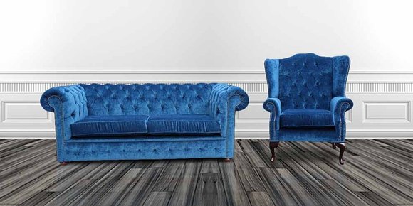 Sofagarnitur Chesterfield Polster Couch Sofa Textil Garnitur Ohrensessel von JV Möbel