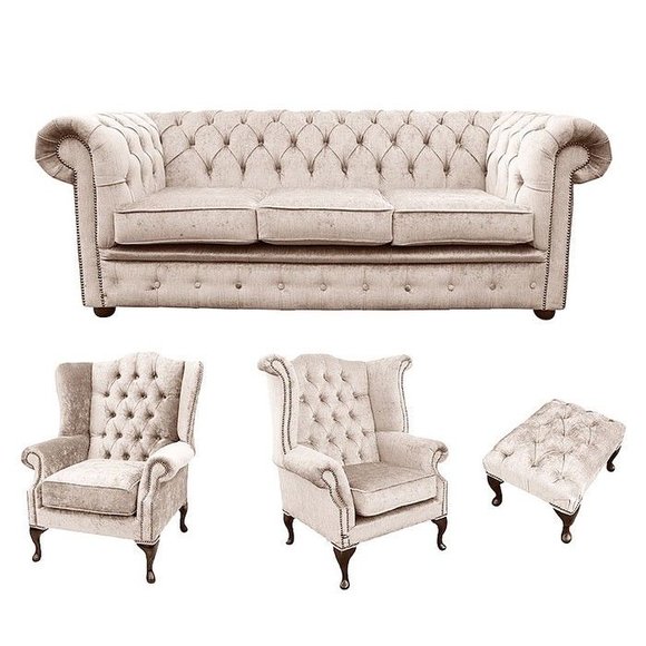 Sofagarnitur Chesterfield Set Polster Couch Sofa Ohrensessel Hocker von JV Möbel