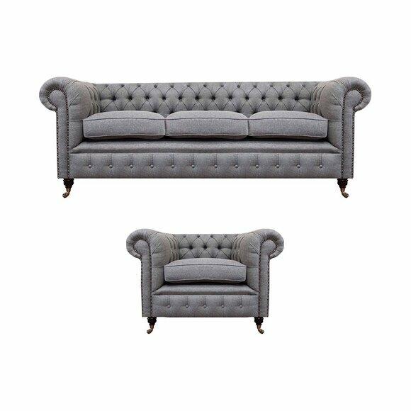 Sofagarnitur Couch Polster Chesterfield Design Sofa Dreisitzer Set Sessel von JV Moebel