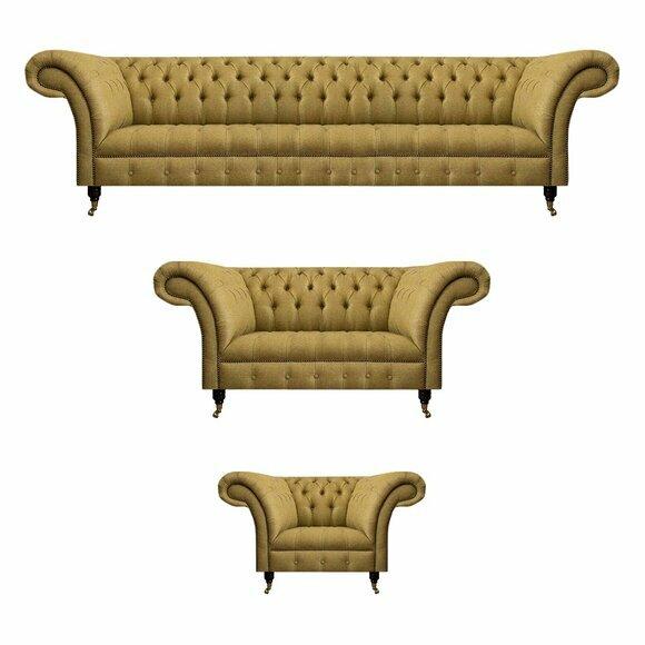 Sofagarnitur Komplett 3tlg Wohnzimmer Chesterfield Sofas Couch Textil Sessel von JV Moebel