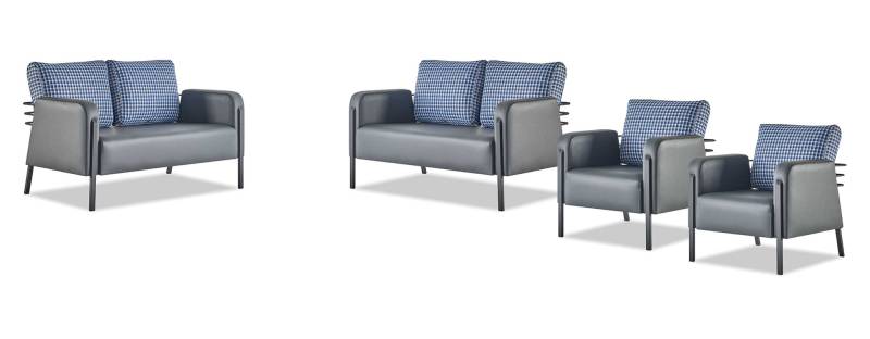 Sofagarnitur Polster Set 3-Sitze Sessel Blau Grau Ledersofas Polster von JV Möbel