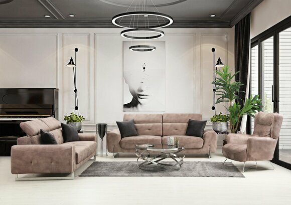 Sofagarnitur Set Dreisitzer Sofas Wohnzimmer Sessel Modern Design Textil Sofagarnitur Set Dreisitzer Sofas Wohnzimmer Sessel Modern Design Textil von JV Moebel