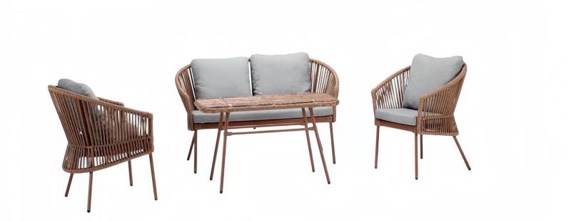 Sofagarnitur Sofa 2 Sitzer Luxuriöse Rattan Moderner 2x Sessel Couchtisch Braun von JV Möbel