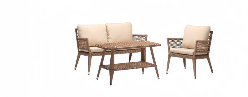 Sofagarnitur Sofa 2 Sitzer Luxuriöse Rattan Moderner Sessel Couchtisch Braun von JV Möbel